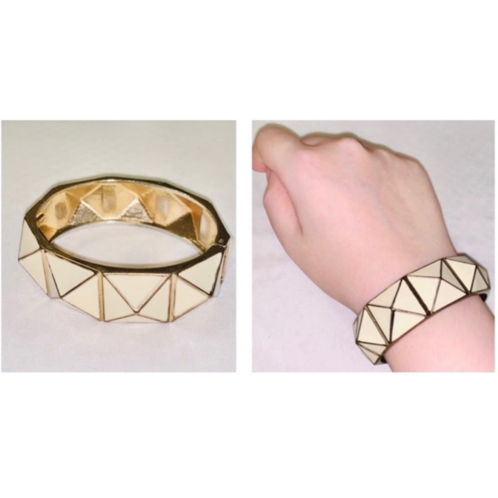 Women’s cream & gold-toned studded cuff bangle bracelet
